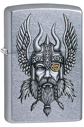Zippo Windproof Lighter - Viking Norse God - Silver - Street Chrome Finish - Colour Image - Refillable - Reusable - Gift Box - Made in USA