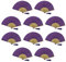 FANSOF.FANS Pack of 10 Fabric Handheld Fan with a Tassel Grade A Bamboo Ribs Party wedding Favour (Dark Royal Purple)