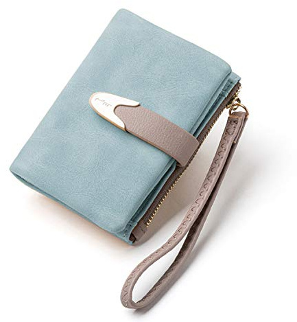 TOPKULL Porte-Monnaie RFID pour Femmes, Petit, Compact, Double Pliage, Portefeuille Court pour Femme, avec Fermeture au Poignet, Porte-Monnaie, Bleu Clair, Petit