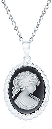 Bling Jewelry Colgante De Collar Con Camafeo De Retrato De Dama Victoriana Enmarcado En Óvalo Tallado En Estilo Clásico Antiguo Vintage En Blanco Y Negro Para Mujeres En Plata Esterlina .925