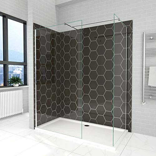 ELEGANT 2 Pieces Walk in Shower Screen Wet Room Shower Enclosure 1850mm Height 6mm Tempered Glass with Support Bar 1000x800mm