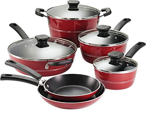 Tramontina Sicilia 10-Piece Non-Stick Aluminium Cookware Set, Raspberry