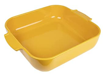 PEUGEOT - Plat Four En Céramique Carré - 36 cm (anses comprises) x 31 cm x 8,2 cm - Contenance : 5,4 L - Garanti 10 Ans - Fabrication Française - Coloris Jaune Safran