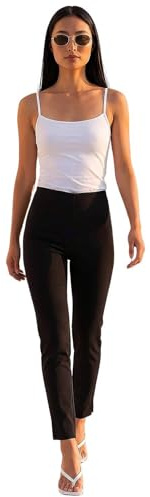 Roman Originals Women Petite Full Length Stretch Trousers - Ladies Spring Everyday Summer Holiday Autumn Winter Pull-On Comfy Soft Vacation Work - Petite Black (26 in) - Size 16
