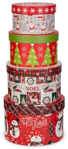 Oairse 4er-Set Geschenkbox Aufbewahrungsbox mit Deckel Rund Geschenkschachtel Karton Pappschachteln Ordnungsboxen Geschenkkarton Schmuckschachtel Geschenkbox Geburtstag