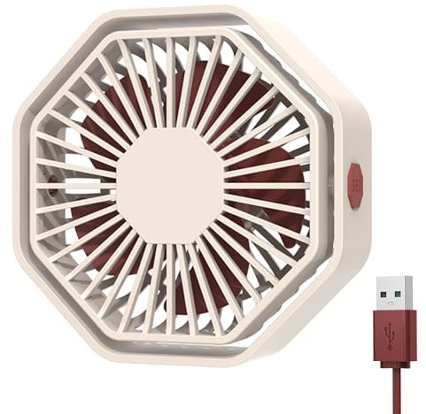 Bigqin USB Ventilator, Mini Ventilator 360° Drehung, 3 Geschwindigkeiten Tischventilator, Leise Hexagon Table Fan kompatibel mit PC Notebook Computer - Weiß