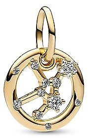 PANDORA Moments Sternzeichen Jungfrau Charm-Anhänger aus Sterling Silber mit 14 Karat vergoldeter Metalllegierung, Zirkonia, Kompatibel Moments Armbänder, 762715C01