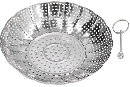 QANYEGN Stainless Stee Steamer Basket, Collapsible Steam Cooking Insert, Expandable Steam Rack with Safety Tool