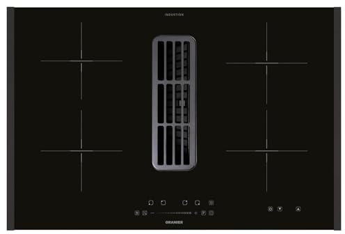 Oranier autarkes Kochfeld 80 cm Induktion KFA390 - großes Induktionskochfeld mit Abluft-Umluft Dunstabzug inkl. schwarzen Kochfeld-Seitenleisten