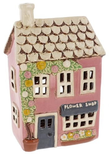 Shudehill Giftware Village Pottery Tealight Holder Ceramic House Shop Collection - Flower Shop, Tearoom, Antique Shop, Old Bakery and Sweet Shop All Hand Painted (Flower Shop)