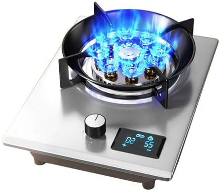 Cuisinière À Gaz 32 Cm, Cuisinière À Gaz 1 Brûleur, Brûleur Wok À Anneau De Feu 7,2 KW À 9 Cavités, Dessus En Verre Trempé Noir Avec Protection Anti-extinction, Adapté À La Cuisine Domestique