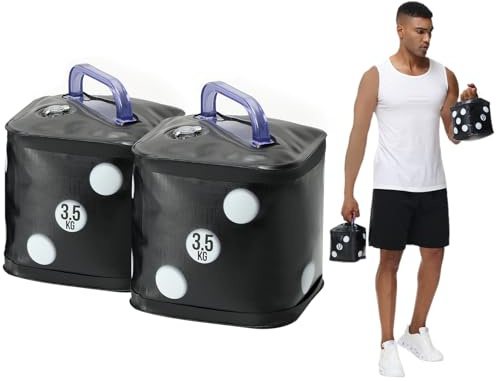 DEIRIS Mancuernas de Viaje, Juego de Agua 5/7/10 kg, Mancuernas Plegables y Ajustables, Equipo de Fitness Portátil para Entrenamiento de Fuerza (Negro: 7kg por par)