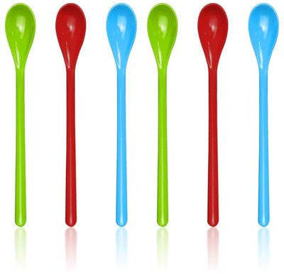QLEUIFT 6 pcs Cuchara De Café De Plástico De Color De Mango Largo, Cucharadita De Melamina, Cucharas De Postre De Plástico De Colores, Cucharas para Huevos Reutilizables(3 Colores)