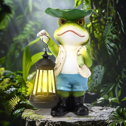 WDKXCN Frosch Deko Garten, Solar Figuren für AußEn, Gartenfiguren für DraußEn Wetterfest, Solar Gartenfiguren & Gartenstatuen, Garten Deko Ornamente für Terrasse Rasen Haus Hof Outdoor Indoor