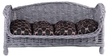 e-wicker24 Alles aus Weide Animal Basket Dog Basket Storage Made of Willow for Dogs Cats with Soft Cushion Deck Chair for Animals Cat Storage Dog Bed Cat Bed (Grey/Black, 54 x 32 cm, H25)