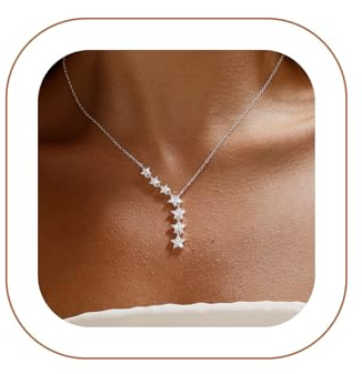 VIROMY Colliers Femme en Argent pour,Collier à Pendentif Étoile Plaqué Argent 14k Chaîne En Zircone Étoilée Bijoux Cadeaux pour Femmes