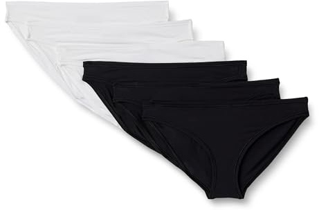 Amazon Essentials Women's Peached Microfiber Bikini Panty, Pack of 6, Black/White, Large