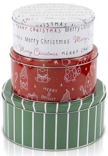Beautiful Christmas Cookie Tins Set Of 3 - Cute Containers Are Perfect To Share Delicious Homemade Cookies, Candy Or Cupcakes With Friends & Family - Sturdy Boxes With Lids For Holiday Gift Giving
