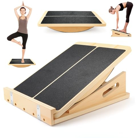 Charmofun 2-Ini-1 Schrägbrett & Balance Board, Slant Board 4 Angles Einstellbar, Rutschfestes Wadendehner mit Tragegriff, Balancebrett für Beinmuskeln Strecken und Körper Gleichgewicht Übung