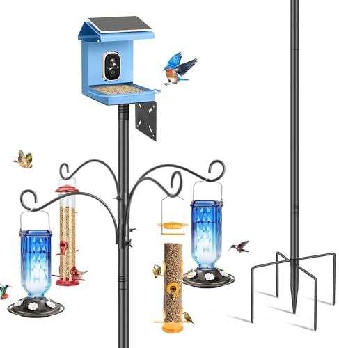 Bird Feeders Hanging Station,193cm Bird House Pole Heavy Duty Metal Bird Feeder Pole Stand Hanger Free Standing Wildbird Feeding Station for Outdoor Yard Garden