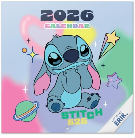 Grupo Erik - Calendrier Stitch 2026 - Calendrier 2026 Mural Mensuel │ Idee Cadeau : Calendriers Muraux │ De Janvier à Décembre : Espace pour notes et Illustrations décoratives (30x60 cm)
