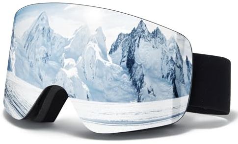 VCOROS Gafas de Esquí,YH227 Gafas Esqui OTG para Unisex Ajustable Tamaño Anti-Niebla Protección UV Snowboard Nieve Espejo para Ski Ciclismo Deportes de Invierno (01-Silver/Black(VLT 13%))