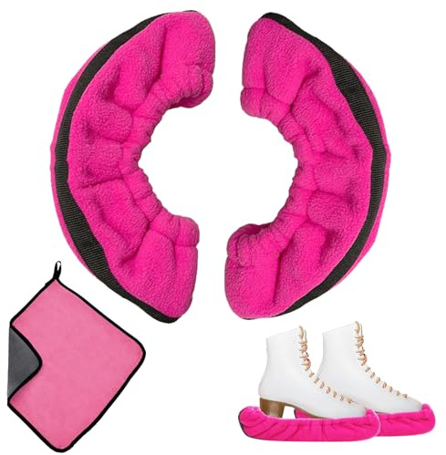 EDLMKM 1 Pair Ice Skate Blade Covers, Ice Skate Soakers, Skate Covers with Two Towel, Winter Skate Guards, Ice Skating Accessories, for Ice Hockey Skates Figure Skating Ice Skates (Rose Red)