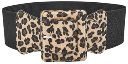 Marea Brava Ceinture élastique large de léopard pour femme - Boucle PU épaisse, style rétro décoratif, réglable pour robes et vestes, mode unique 75 cm