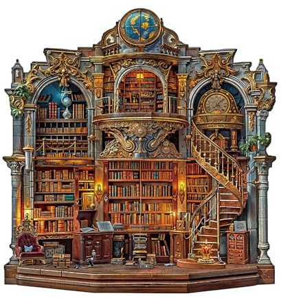 AEEKDOOK Wooden Puzzles for Adults - Vintage Bookstore Wood Puzzles Adult - Unique Animal Shape Wooden Jigsaw Puzzles for Adults - Holiday Gifts for Bookshelf Lovers, Family(11 * 11.4in -200 Pieces)