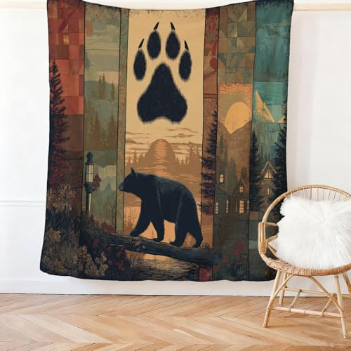 200 x 220 cm Mantas para Todas Las Estaciones, Manta de Franela Estampada Patchwork Casas Bosques Animales, Colorful Óxido Manta de Felpa Suave y Ligera, Ideal para Adultos y niños