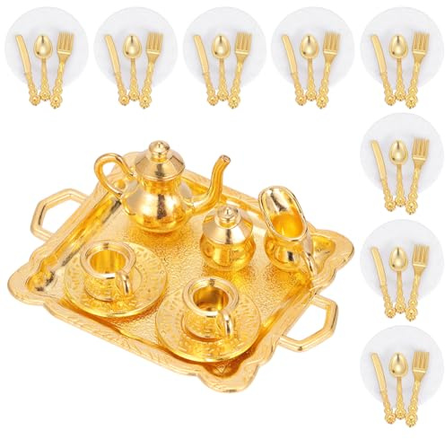 WADORN 1:12 Escala Miniaturas Casa de Muñecas Vajilla y Juego de Té para Casa de Muñecas Accesorios de Cocina Incluidos Mini Cuchara Cuchilla Tenedor Juego de Té para Casas de Muñecas Accesorios de