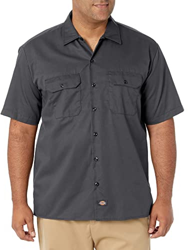 Dickies Men's Big and Tall Short Sleeve Work Shirt, Charcoal, Small