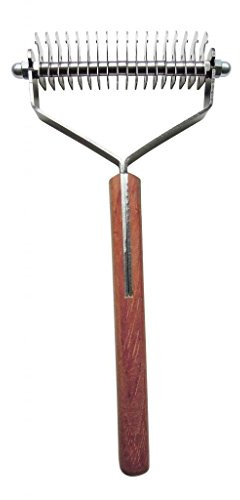 Mars Coat King Double Wide Dematting Undercoat Grooming Rake Stripper Tool for Dogs and Cats, Stainless Steel with Wooden Handle, Made in Germany, 18-Blade