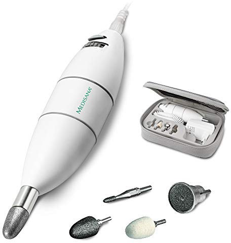 Medisana MPS elektrisches Maniküre und Pediküre-Set mit 4 Nagelpflege Aufsätzen mit stufenloser Geschwindigkeit für Nägel, Nagelhaut und Hornhaut