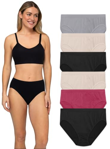 Fruit of the Loom womens Seamless Panties Briefs, Hi Cut - 6 Pack Assorted Colors, 7 US
