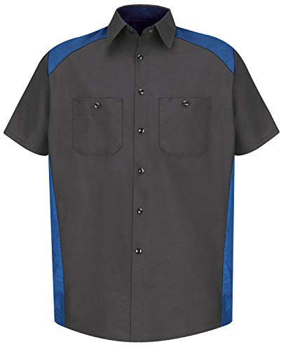Red Kap Men's Standard Motorsports Shirt, Short Sleeve, Charcoal/Royal Blue, Large Tall