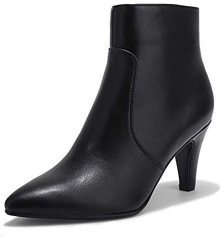 IDIFU Women's High Heel Ankle Bootie Pointed Toe Stiletto Short Boot with Side Zipper(8.5, Black Pu)