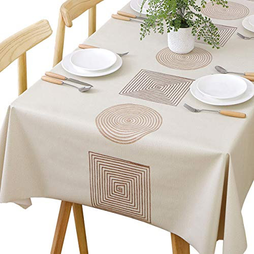 Plenmor Table Cloth Wipeable Tablecloth PVC Plastic Wipe Clean Waterproof Rectangular Table Cover Protector for Kitchen Picnic Outdoor Indoor (137x185 cm, Geometric)