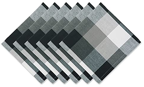 DII Tri-Color Check Collection 100% Cotton Tabletop, Napkin Set, 20x20, Black, 6 Piece