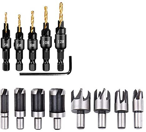 WMLBK 14PCS Countersink Drill Bit Set,Wood Plug Cutter Woodworking Screw Holes Tool Kit For Woodwork