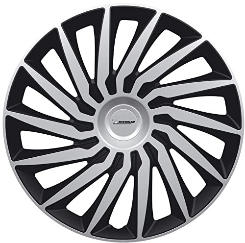 Michelin 009025 Enjoliveurs 14'' pouces – NVS KENDO Noir et Argent – Set de 4 – Design Sport et Élégant – Résistants aux Chocs – Fixation Facile – Compatibles Voitures avec Jantes Acier ou Tôle