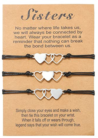 TONAUP Ensemble de 3 Bracelets Soeur Coeur - Bracelet d'Amitié Meilleur Ami BFF - Corde Tressée Réglable - Bijoux Sister Cadeaux pour Filles et Femmes