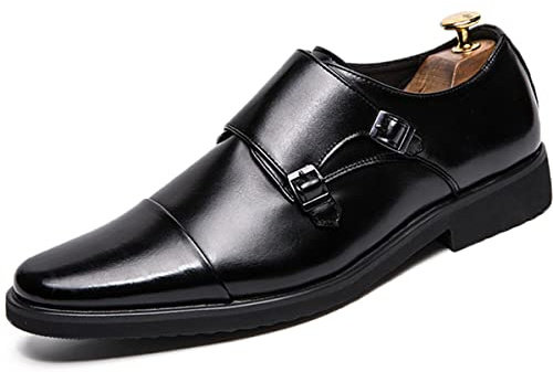 Zaylee Zapatos con hebilla para hombre, zapatos de monje, clásicos, vintage, zapatos de noche, zapatos de piel puntiagudos, zapatos de traje regional, EU39-negro