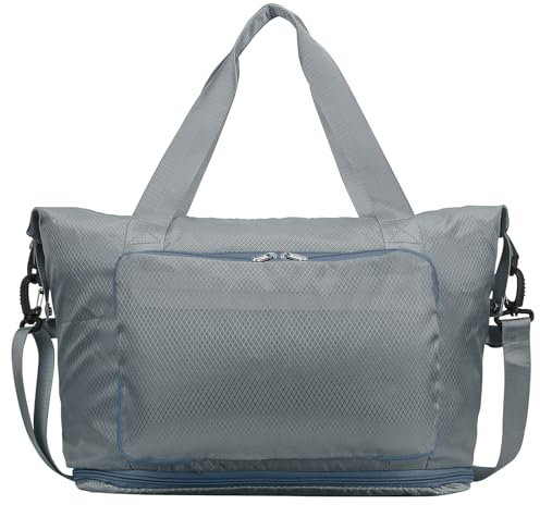 Yomisee Reisetasche Damen Weekender Bag Handgepäck Tasche Sporttasche Travel Duffle Bag Kliniktasche Geburt Fitnesstasche Trainingstasche für Flugzeug Reisen (Grau)