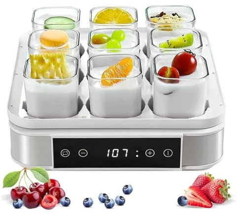 FORVE Macchina per Yogurt Digitale Automatica, Macchina per Yogurt Greco con Display LCD E 9 Vasetti di Vetro Riutilizzabili, Controllo Costante della Temperatura E Tempo Regolabile, per Yogurt
