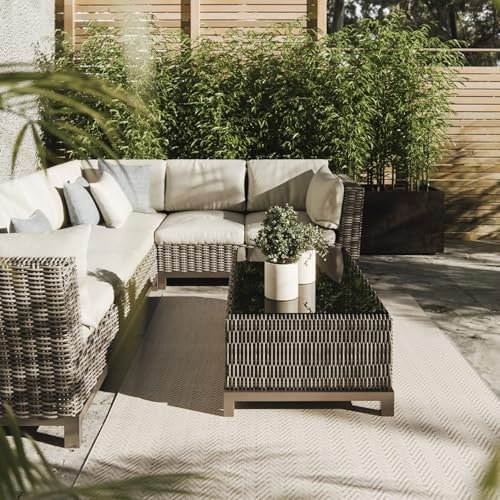 Interiyou Outdoor Teppich Wetterfest Kano - 300x400 cm Creme/Grau - geometrische Muster - UV-beständig für Draußen: Balkon, Terrasse, Garten oder Küche - Flachgewebe Aussenteppich