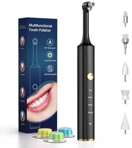 Zahnreinigung Zahnaufhellungsset,HOTOIQ Zahnaufhellung Bleaching Set für 4 Modi Zahnreinigung und Zähne Aufhellen zum Polieren mit 5 Köpfen und 3 Polierpasten (1 stück (1er Pack), Geschmacklos)