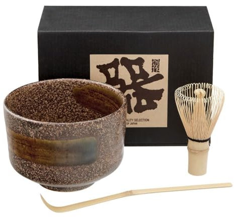 Matchaschale Set URUSHI aus Japan in Geschenkbox Matcha Schale Ø 11 cm, H 8 cm inkl. Bambus Besen und Bambus Löffel