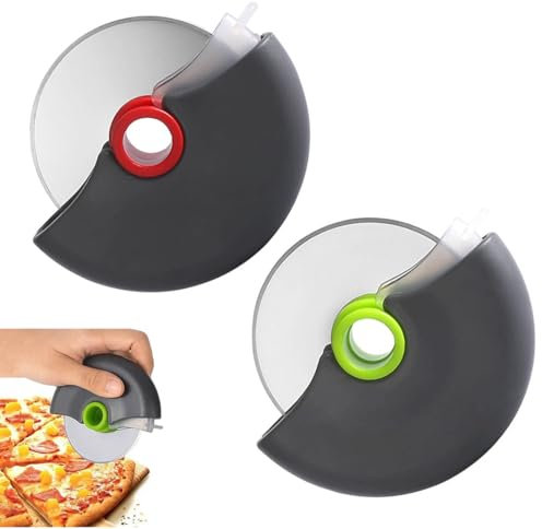 EIHI 2 Pieces Roulette à Pizza Coupe Pizza Découpe Pizza Couteau a Pizza Pizza Cutter avec Poignée en Silicone et Lames en Acier Inoxydable avec Couvercle de Protection