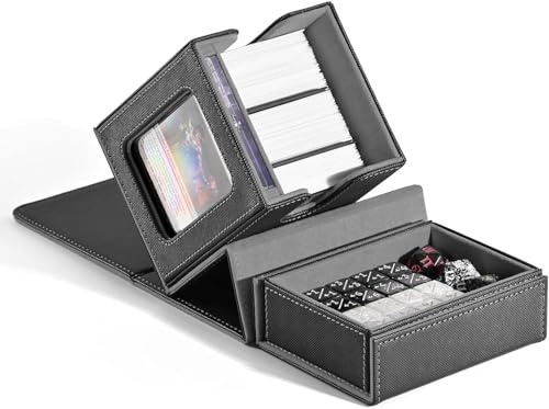 ZLCA MTG Commander Deck Box with Display Window, Card Deck Box Holds 100 Double-Sleeved with Dice Tray & 35pt Magnetic Card Holder （Black&Grey）